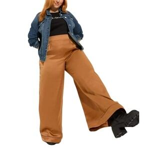 Torrid Women Copper Satin Wide Leg Pleated High Rise Trousers Pants Size 2R